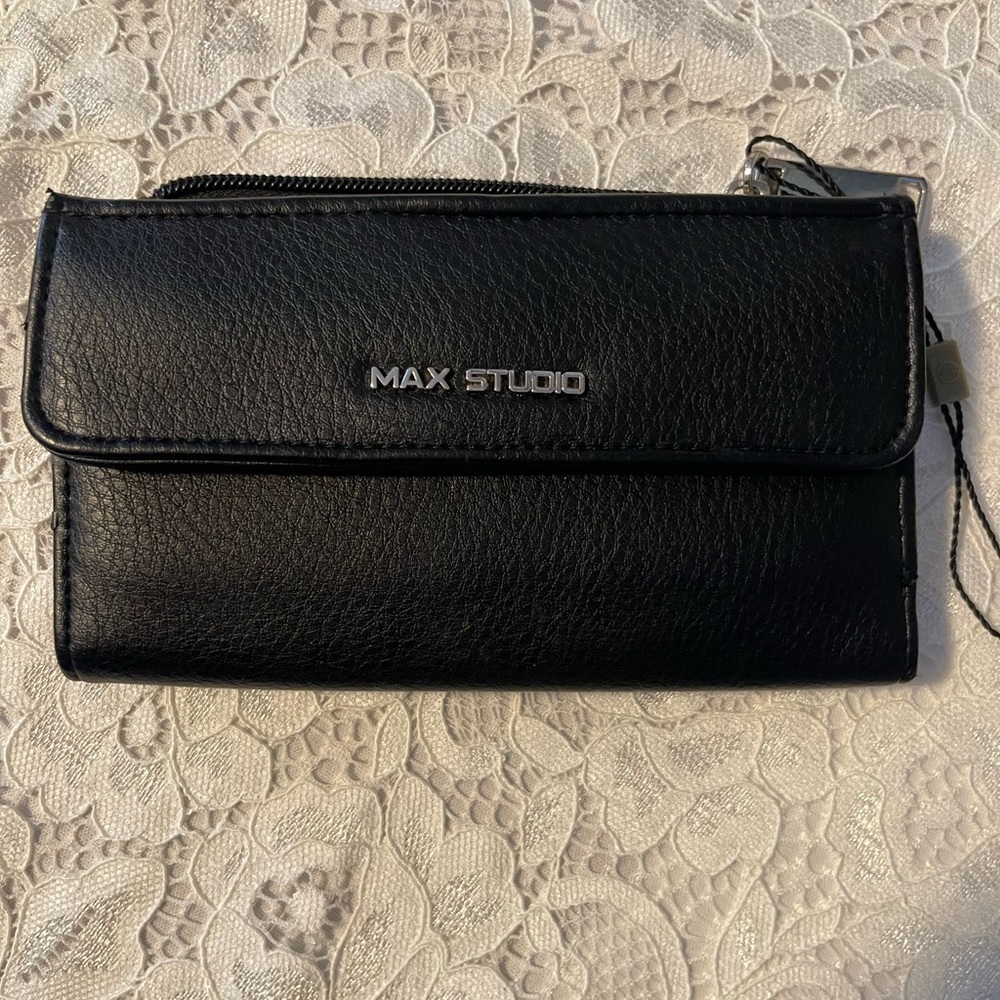Max Studio Black Leather Clutch Wallet with Wristlet